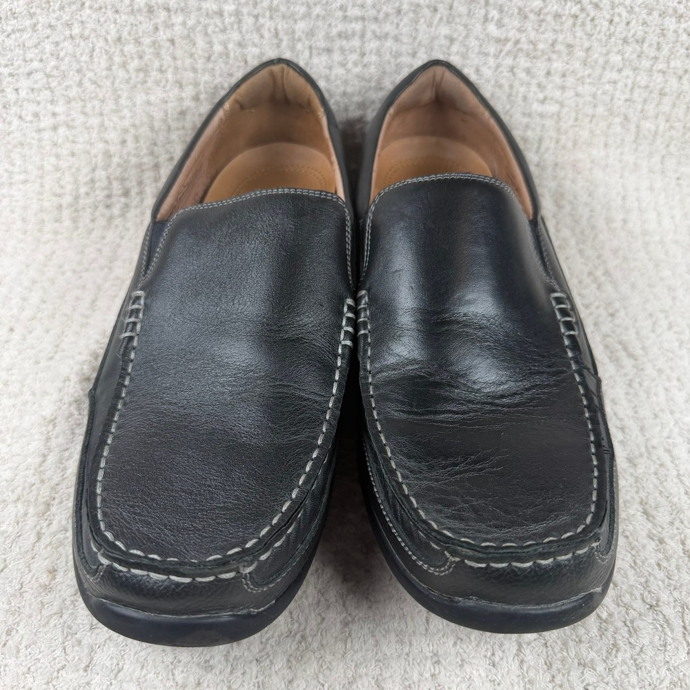 Vionic Preston Mens Black Leather Slip On Loafers Moc Toe Shoes 11 556PRESTON